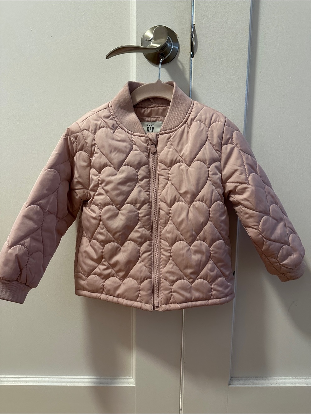 GAP Blush Pink Heart-Quilted Puffer Jacket
